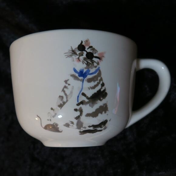 RARE Blind Cat Mouse World Market Mug Tabby Kitty CRAZING bottom Vintage Unique - Picture 3 of 11